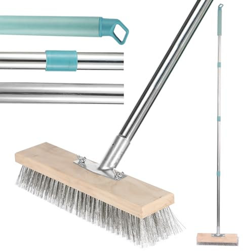 Drahtbesen Mit Stiel 175cm Drahtbesen Zur Moosentfernung Mit Stiel Stahlbesen Mit Stiel Für Pflastersteine,Moosentfernung Algen An Dusche Wand Garage Hof Terrasse (30x175cm)