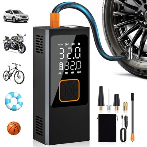 QXGJLKWH Fahrradpumpe Elektrisch,Elektrische Luftpumpe Akku Kompressor,150Psi Tragbare Fahrradpumpe Bike Pump mit Digitalem Druckmessgerät für Auto, Rennrad, Mountainbike, E-Bike, Motorrad,Basketball