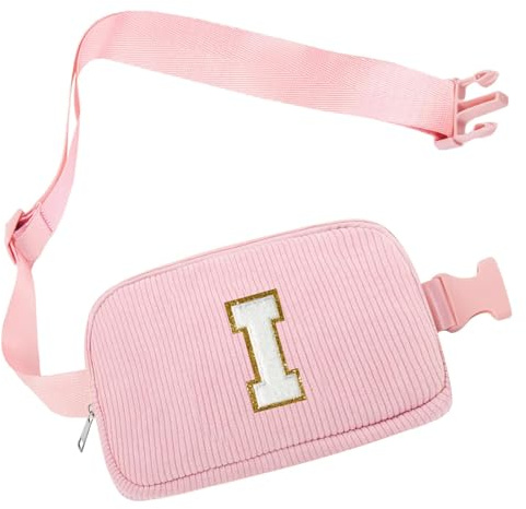 Riñonera de Pana, Bolso Riñonera Mujer, Bolsa de Cintura con Inicial I, Bolsa Crossbody Mujer de Gran Capacidad, Riñonera Viaje, Bolso Bandolera de Uso Diario, Regalo de Cumpleaños para Damas Amigas