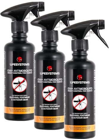 Lifesystems Ex4 Anti Mosquito Clothing, Footwear and Outdoor Gear Treatment - 350 ml Spray | Protect Against Mosquitoes, Midges, Biting Insects, Black (Pack of 3)