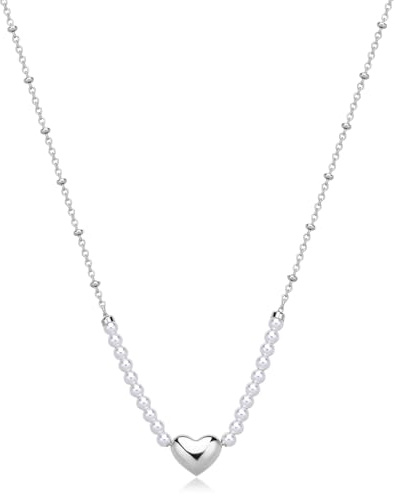 S'Agapõ Collana Girocollo Donna, Collana Donna in Acciaio e Perle con Simbolo Cuore | Collezione Stellar - SSE33