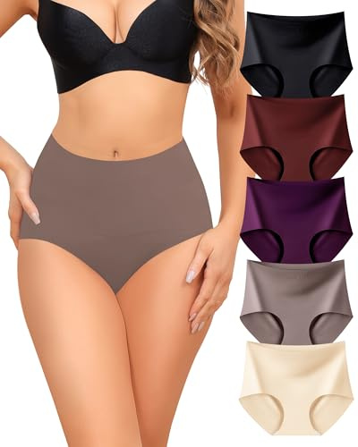 Levao Culotte sans Couture Femme, Taille Haute Culottes Slips Invisibles Doux Elasticité sous-Vêtements Confortables Respire Lot De 5(S-XXL)