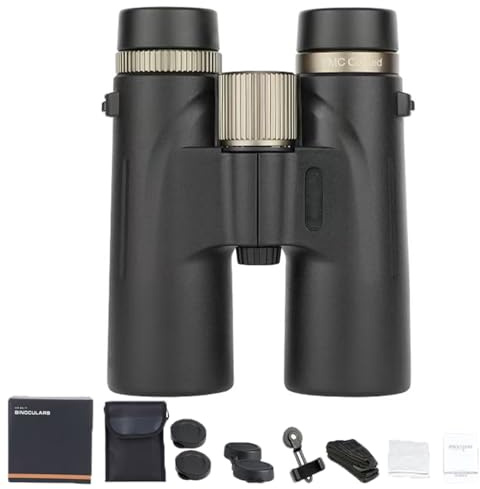 Prismáticos HD 12 x 42, impermeables de alto rendimiento, con visión nocturna en condiciones de poca luz, perfectos para observación de aves, viajes, observación de estrellas, caza (negro)