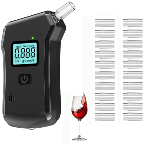 Merwlukt Breathalysers, Professional Alcohol Tester, High-Accuracy Alcohol Breathalyzer Tester, Alcohol Breath Tester with LCD Digital Display with 20 Mouthpieces