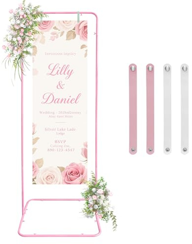 Fiita Supporto regolabile per cartello di benvenuto per matrimonio, 80 x 50 x 180 cm, con 4 cinghie in pelle, cavalletto in metallo resistente per cartelli, cavalletto da pavimento per esposizione
