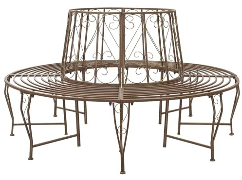 Holekex Trädbänk rund med 8 sittplatser av stål i antikbrun, matt Ø 160 x 89 cm, väderbeständig för trädgård, terrass, balkong med ryggstöd och robust design, perfekt för utomhusbruk