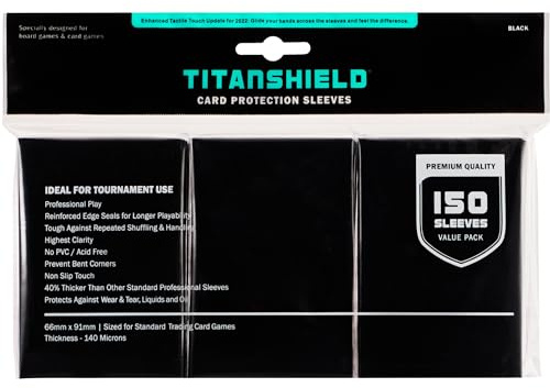 TitanShield (150 Sleeves/Black) Standard Size Board Game Trading Card Sleeves Deck Protector for Magic The Gathering MTG, Pokemon