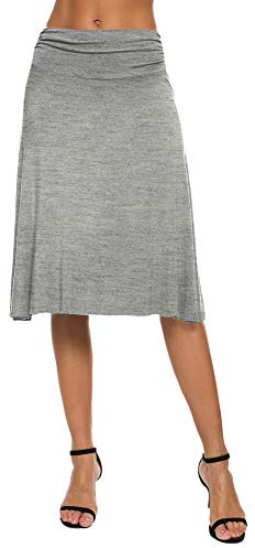 EXCHIC Dam solid stretch rynkad midjeband utsvängd midi yogakjol
