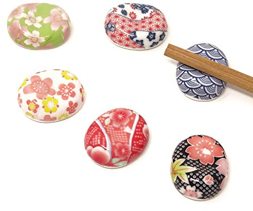 Honbay 6PCS Fashion Broad Bean Shaped Floral Ceramic Chopsticks Rest Rack Stand Holder for Chopsticks, Forks, Spoons, Knives, Paint Brushes