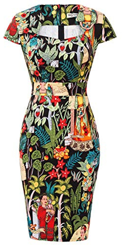 GRACE KARIN Vestido Elegante Mujer Vestido Mujer Fiesta Vestido Mujer Cuello Cuadrado 50 Manga Derecha Floral-35(cl7597) XL