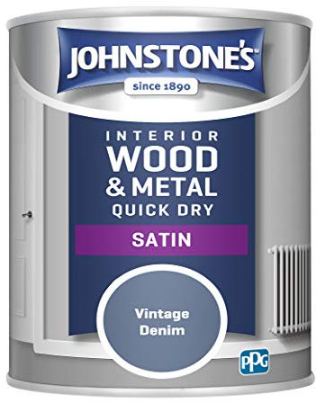 Johnstone's - Wood & Metal Paint - Satin Finish - Vintage Denim - 750ml - Water Based - Non Drip & Quick Drying - Radiator Paint - Low Odour - Dry in 1-2 Hours - 8m2 Coverage per Litre
