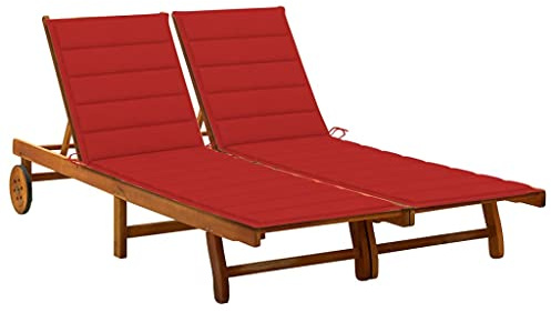vidaXL Solid Acacia Wood 2-Person Patio Sun Lounger with Cushions Garden Outdoor Terrace Beach Wooden Sun Day Lounge Bed Seating Seat Furniture