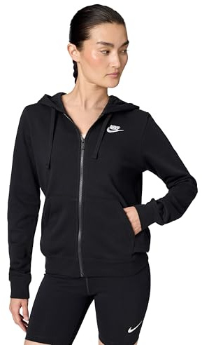 NIKE DQ5471-010 W NSW CLUB FLC FZ HOODIE STD Sweatshirt Women's Black/White Size XS