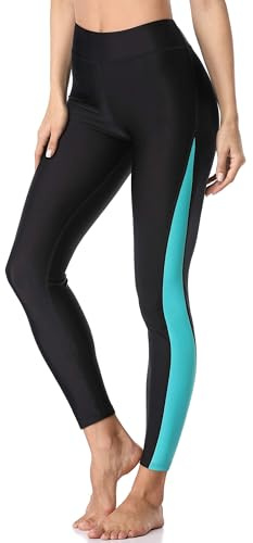 ATTRACO Womens Swim Leggings Sun Protection Long Swimming Pants Tummy Control Aqua M