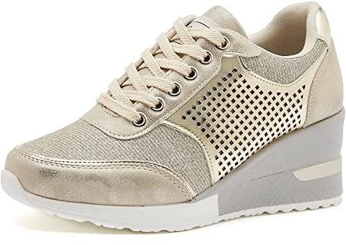 EXECAB Zapatillas de Deporte con cuña para Mujer, Zapatillas con Cordones de tacón de 3,15 , Zapatos de Plataforma de tacón Oculto Antideslizantes, Zapatos de Boda para Caminar
