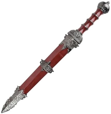 ECOMMUR Daga Romana Color Roja y Plata | Cuchillo-puñal Romano histórico de coleccionista con Vaina. Colección de artículos Antiguos