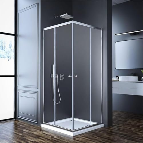 Eckeinstieg Duschkabine 80 x 90 cm Schiebetür Duschabtrennung, Goezes Duschschiebetür Schiebetüren Dusche 90x80cm Duschkabine aus 6mm ESG Sicherheitsglas, Duschwand Höhe: 185cm