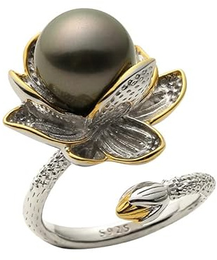 Tahitian Black Pearl Rings Jewelry For Women Fashion Gifts Wife Mom Girlfriend,Christmas Anniversary Birthday Fine Jewelry Gifts for Womens Her