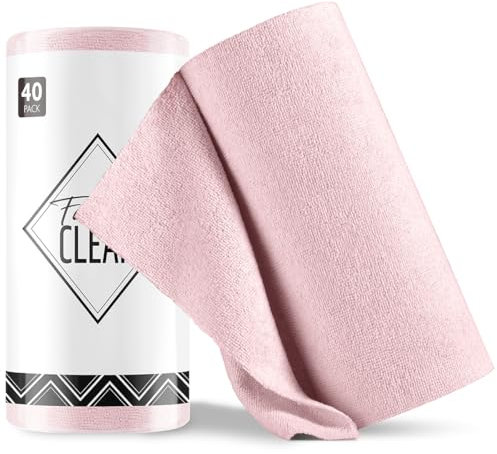Fantasticlean Paños de Limpieza 40 Unidades, Rollo de Paño de Microfibra Rasgable, Trapos Reutilizables y Sin Pelusas 30 x 30 cm - Rosa