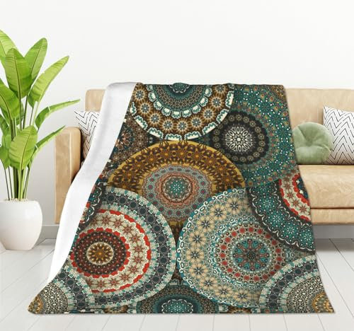 HGOD DESIGNS Böhmische Decke, bunte Vintage-Blumen-Mandala-Dekor-Decken, weich, warm, Überwurf für Frauen und Mädchen, Geburtstag, Dekoration für Zuhause, Wohnzimmer, 100 x 130 cm