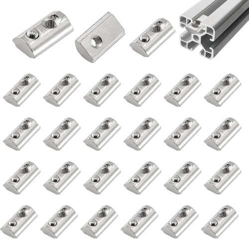 alwaiiz 50 piezas de tuercas con ranura esférica 6, serie 20 M3 de acero al carbono, tuercas deslizantes en T con centrado puente para ranura de extrusión de perfil de aluminio (2020 M3)