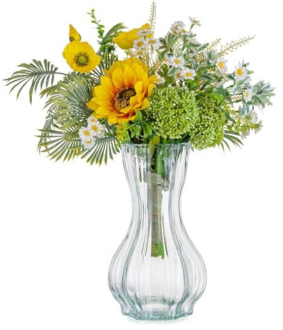 Hewory Flower Vase Glass Vase: 25cm Tall Glass Vases for Flowers - Crystal Large Vases for Pampas Grass Dining Tulip Table Centrepiece Living Room Home Decor Wedding Gifts