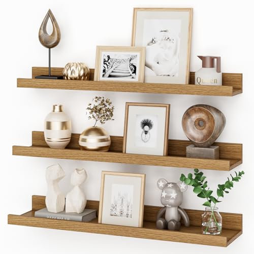 Feihorrm Wandregal, Schweberegal aus MDF Holz, 3er Set, 60cm Wandboard für Bilderrahmen und Dekorationen, Industriedesign, Geeignet für Arbeitszimmer, Wohnzimmer und Küche. (Beige, 60 cm)