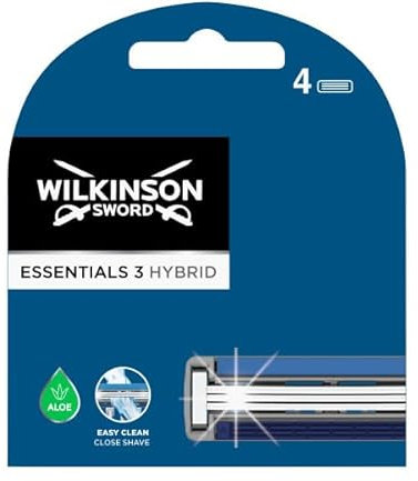 Wilkinson Sword - Rasoio monouso Extra 3 Essentials Hybrid - Rasoio a 3 lame da uomo - Confezione da 4 caricabatterie