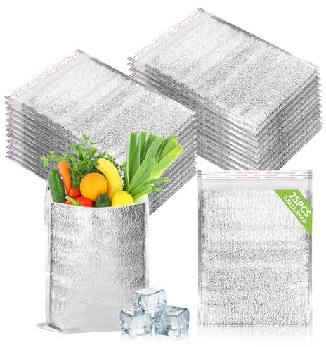 MATUFF Reusable Insulation Bags 9.8'' x 11.8'' 25 Pcs, Thermal Box Liners Metalized Box Self Seal Insulated Box Liners Lunch Food Packing, Grocery Delivery Envelopes Mailers Insulated Shipping Bags
