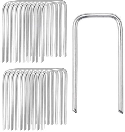 150 Piezas Piquetas Jardin de Acero Galvanizado, 40 mm x 20 mm, Ø 2 mm Clavos para Cesped Artificial, Grapas de Jardín en Forma de U, Piquetas de Fijación Tierra para Vallas,Mantillo,Vellón de Jardín