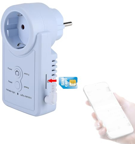 lvifloae Timer gesteuerte Sockel mit GSM Steckdose FlexiblerNetzteilsmotsmark GSM Steckdose mit Temperatursensor und SMS Befehlskontrolle (European Standard English Version)