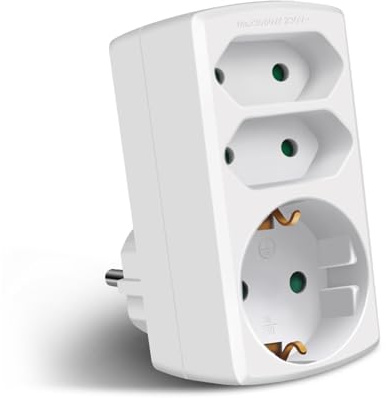 EXTRASTAR Adaptador de 3 vías, Toma de Corriente de 2 Euros + 1 Schuko, Enchufe Adaptador para la Oficina, el hogar o de Viaje, Blanco