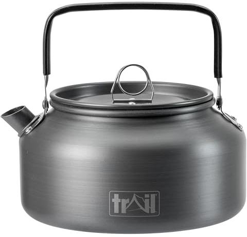 Trail 1.2L Camping Kettle, Lightweight Compact Hard Anodised Aluminium, Fast Boiling, Rust Resistant, Folding Heat Resistant Silicone Handle, Stove Top Outdoor Travel Kettle with Mesh Bag (0.22kg)