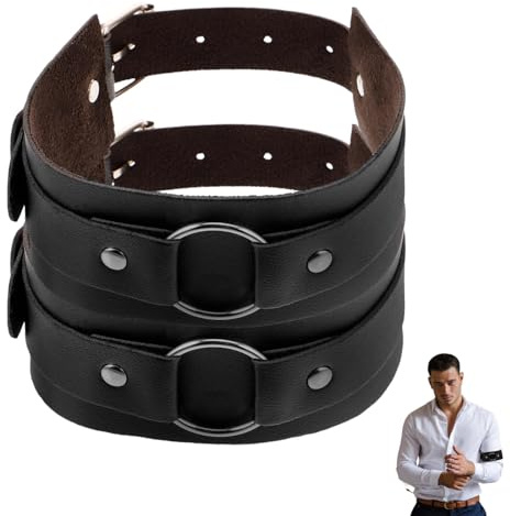 Veemoon Lot de 2 brassards réglables en cuir pour homme, style punk, jarretelles noires, bague en cuir pour chemise antidérapante, manches longues, brassard, costume, 49,26 x 5,9 x 0,30,5 cm