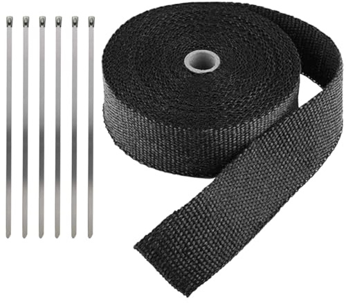 LKRXW Bande Thermique Échappement Fibre de Verre Ruban Collecteur d'échappement de Moto Tuyeau Isolant Thermique Protection Voiture Isolante Noir 5CM X 5M avec 6 Attaches