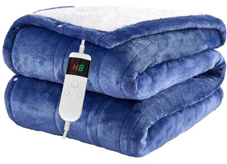 Cushious Manta eléctrica con apagado automático, 150 x 180 cm, 10 niveles de calor hasta 8 horas, temporizador de apagado automático, protección contra sobrecalentamiento, lavable a máquina, manta