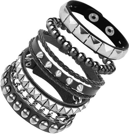 Aufordebatis 4 Pcs Leather Studded Bracelets for Women, Mens Spiked Punk Rock Grunge Wristbands Cuff Emo Accessories Set for 80s 90s Outfits (Spikes Punk Style)