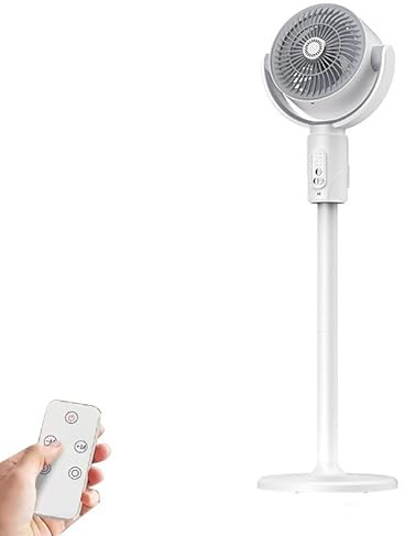 Pedestal Fan with Remote, USB Adjustable Height Standing Fan, 90°+180° Omni - Directional Cooling Fans for Bedroom, 5 Speeds 8 Timer Modes, AC Motor Silent, with Diffuser Box, for Summer Winter