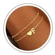 SLOONG Armband Damen Gold, 18K Gold Vergoldet Herz Armband mit Buchstaben Personalisiert Geschichtet Armbänder Verstellbares Armkette Goldschmuck Teenager Mädchen Geschenke für 4 5 6 7 8 9 10 Jahre