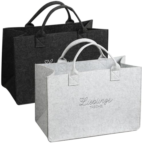 Kesper | Taschen 2er-Set „Lieblingstasche“ – Material: Filz-Optik, 100% Polyester - Maße je Tasche: 50x25x34 cm - Farbe: dunkelgrau & hellgrau - Einkaufstasche, Aufbewahrung, Shopper | 9422813