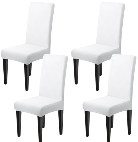 Dioxide Fundas para Sillas de Comedor Ajustables y Elásticas, Fundas Sillas Material Duradero y Fácil de Limpiar Fundas Sillas de Comedor Ideal para Hogar, Restaurante (Blanco, Pack de 4)