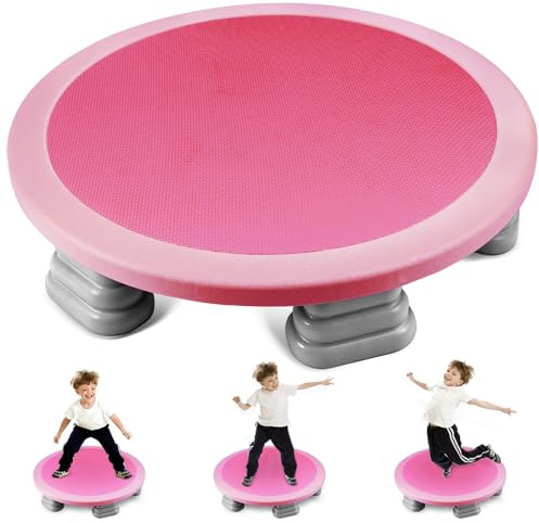 Bounce Board for Kids，Sensory Trampoline Indoor，Kids Universal Trampoline Bounce Board ，Round Bounce Trampoline with Non-Slip Base，Kids Sensory Balance Training Equipment (Pink)