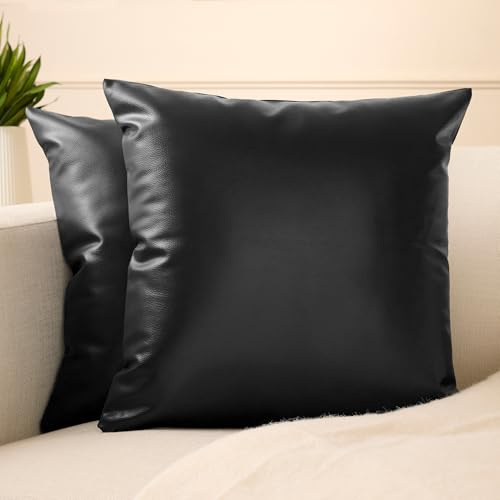 Encasa XO jul fuskläder prydnadskudde överdrag 40 x 40 cm set med 2 | svarta dekorativa kuddöverdrag | moderna bondgårdskuddar för utomhusbruk, vardagsrum, sovrum, soffa, soffa