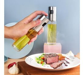 Spruzzatore di Olio 100 ml in Vetro e Acciaio Inox, Nebulizzatore per Olio d’Oliva, Aceto e Condimenti, Spruzzino per Cucina, Barbecue, Insalate e Friggitrice ad Aria