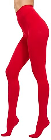 HeyUU Mujeres Coloridas pantimedias semi-opacas 80 DEN Pantimedias de soporte de microfibra(Rojo,L-XL)