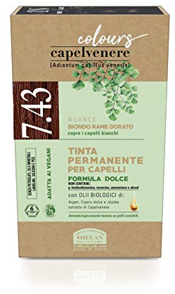 Helan, Capelvenere Colours, Tinta per Capelli Naturale Permanente Formula Dolce 7.43N Biondo Rame Dorato, Colore Capelli Kit Facile Inodore con Ottima Copertura, Tinta Capelli senza Ammoniaca e Alcool