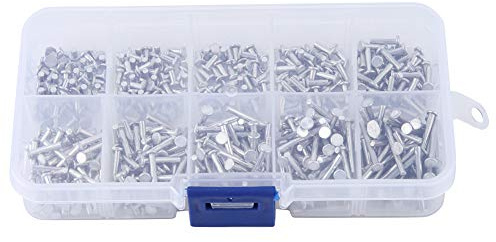 Ribattino solido 500pcs M2 Rivetti in alluminio a testa piatta Rivetto a testa piatta Rivetti a lunghezza 3mm-18mm Lunghezza Borchie Decorazione Viti per macchine Dadi Kit rivetti piatti