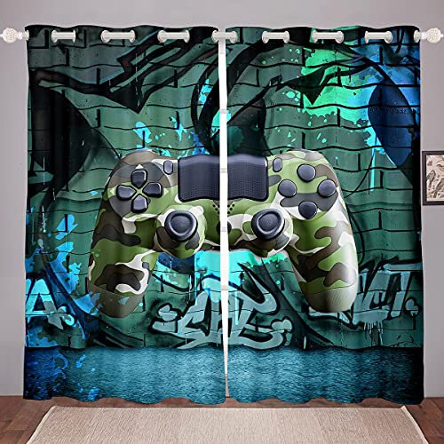 feelingyou Teens Gamepad Fenstervorhang 137x117cm Camouflage Game Console Fashion Vorhänge für Kinder Jungen Mädchen Gedrucktes Hip Hop Graffiti Gardine 2er-Set Fenster Vorhänge