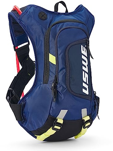 USWE Moto Hydro - Zaino da 8 litri, con tasca per acqua da 3 l, zaino di alta qualità, senza rimbalzo per enduro e moto fuoristrada, nero e blu