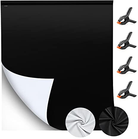 UTEBIT 2 in 1 Weiß und Schwarz Foto Hintergrund mit 4 Fischklammer,Faltbarer Waschbarer Stoffhintergrund Fotografie，Fotohintergrund Weiss für Photo, Studio (Kühl bügeln)